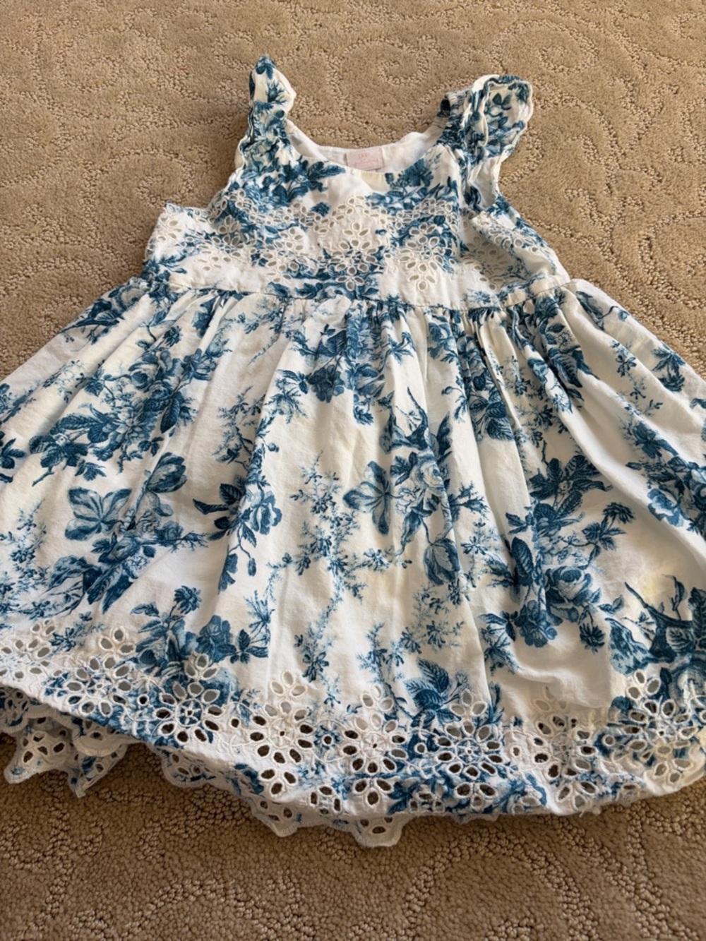 gap LoveShackFancy White Dress with Blue Floral Print